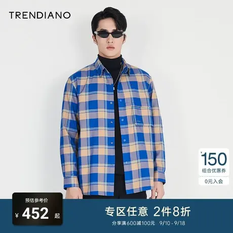 TRENDIANO官方男装秋季新款格子长袖衬衫外套男商品大图