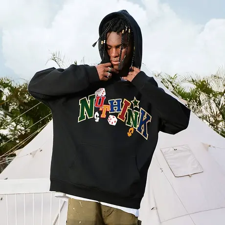 宽松大码美式潮牌重磅420g连帽卫衣男加绒加厚情侣保暖春季外套潮图片