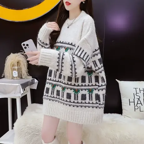 宽松慵懒风毛衣女2024年新款早春季爆款时尚洋气减龄复古港味上衣图片