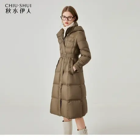 秋水伊人简约休闲长款系带羽绒服2023年冬季新款女装连帽加厚外套图片