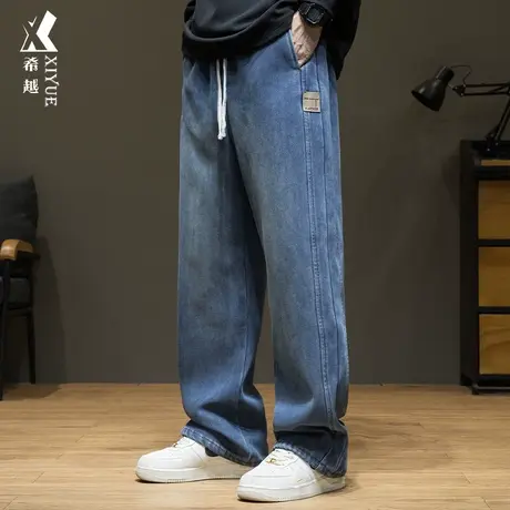 夏季显瘦牛仔裤男士宽松大码美式复古潮流休闲百搭加男款直筒裤子图片