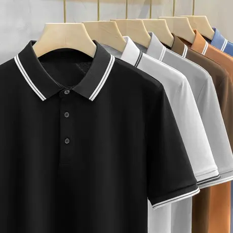 丝光新款夏季男士Polo衫短袖商务休闲翻领保罗衫上衣条纹领T恤潮商品大图