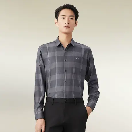 红豆衬衫男长袖2025春季新品休闲易打理格纹弹力衬衣男款男士商品大图