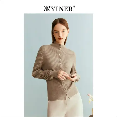 YINER音儿女装冬季单排扣纯绵羊毛针织衫优雅打底衫商品大图