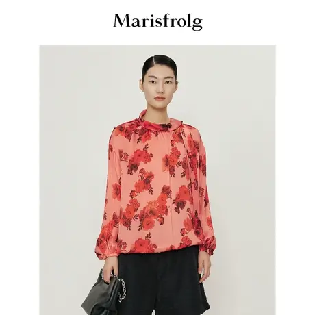 【桑蚕丝】玛丝菲尔春季新款套头碎花长袖氛围感衬衫上衣商品大图