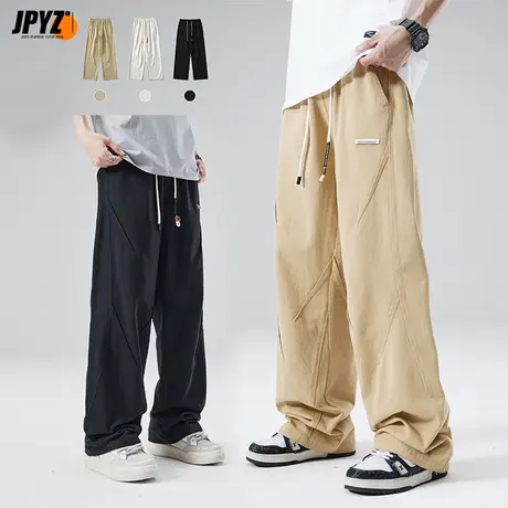 男士休闲裤青年学生宽松直筒纯棉薄款春秋男款纯色简约美式高街长商品大图