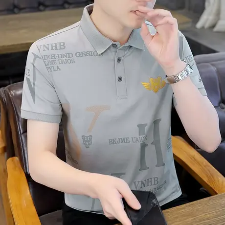 纯棉polo衫男短袖夏季宽松休闲翻领t恤男潮牌个性印花半袖体恤衫T商品大图