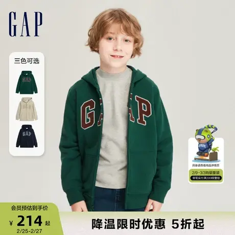 Gap男童秋冬LOGO碳素软磨抓绒保暖连帽衫儿童装运动卫衣819723商品大图