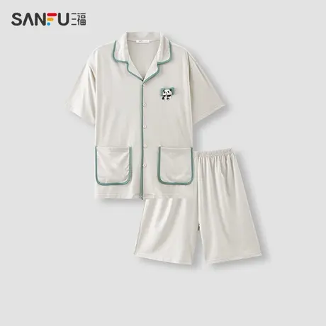 三福男夏季优可丝开扣抗菌睡衣套装 萌趣枕头短袖家居服480116商品大图