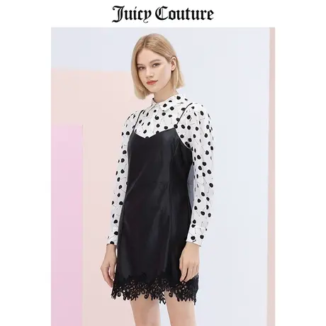 Juicy couture橘滋夏季新款PU皮蕾丝拼接吊带连衣裙修身时尚裙子图片