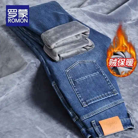 罗蒙加绒加厚牛仔裤2023新款男宽松直筒男裤潮流修身秋冬款长裤子商品大图