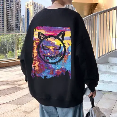 春秋季卫衣男加绒加厚无帽外套ins潮流打底衫hiphop嘻哈长袖宽松商品大图