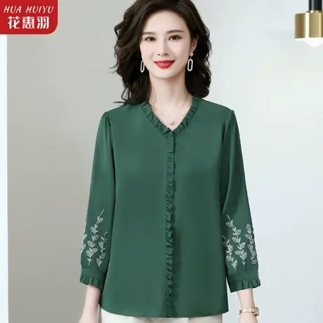 高贵衬衫中老年妈妈秋装套装中年长袖T恤春秋洋气高贵小衫上衣女商品大图