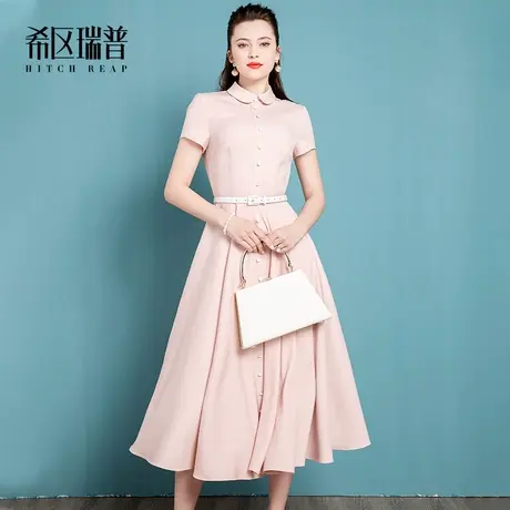 希区瑞普高端气质连衣裙女装2023夏季新款娃娃领短袖时尚优雅伞裙图片