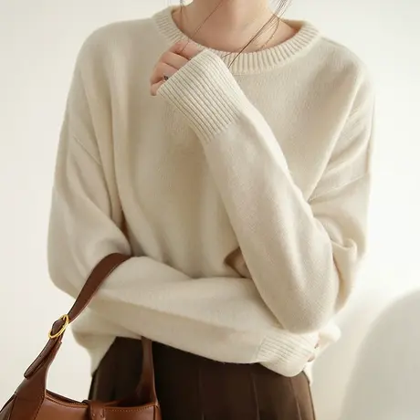 嘉茱莉2023春秋新款1OO羊毛毛衣女设计感小众上衣奶系穿搭针织衫商品大图