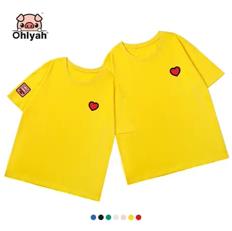 Ohlyah品牌 小猪米罗 全棉面料 情侣短袖t恤男女装爱心英文印花图片