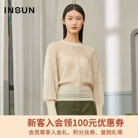 恩裳商场同款夏季时尚灯笼袖马海毛桑蚕丝套头毛针织衫女商品大图