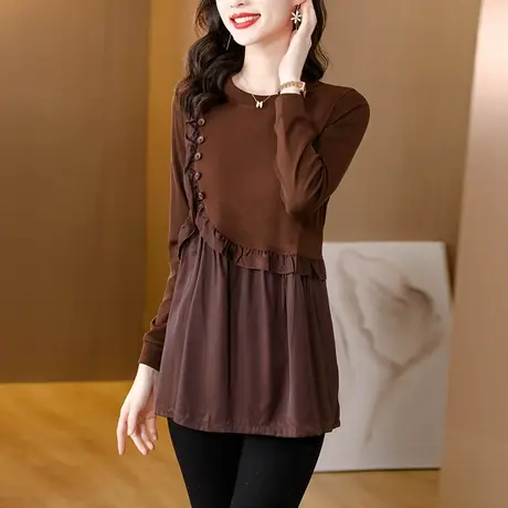 秋装女2023年新款别致设计感小众女大码女装漂亮上衣遮肚子t恤女图片