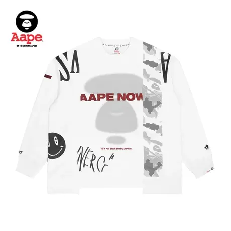 Aape旗舰店男装秋冬猿颜字母印花迷彩拼接潮流加绒卫衣3805XXH商品大图