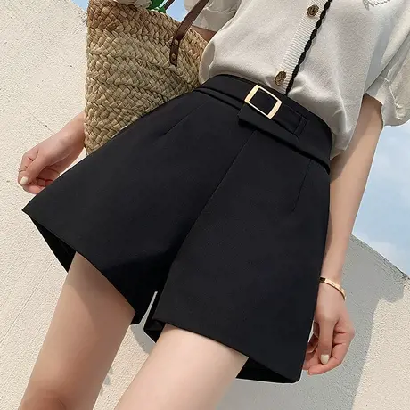 黑色高腰显瘦西装短裤洋气五分裤女韩版2022夏季薄款休闲阔腿裤潮商品大图