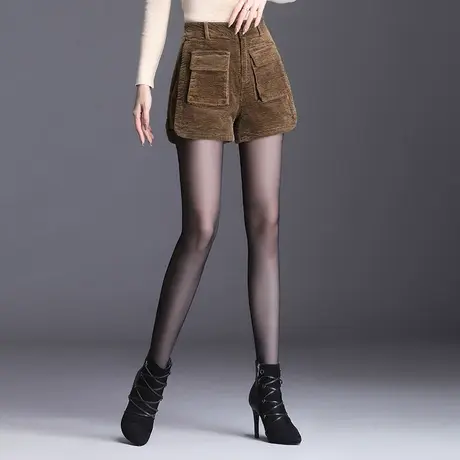 棕色灯芯绒短裤女2023秋冬新款韩版高腰a字阔腿休闲短裤女士靴裤图片