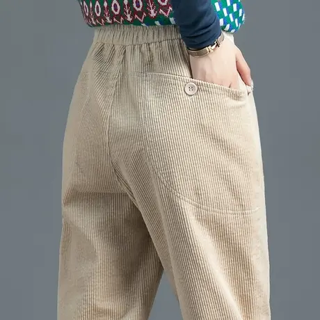 灯芯绒裤子女秋冬女裤2023新款萝卜裤冬季加绒条绒裤休闲裤哈伦裤图片