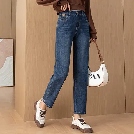 高腰牛仔裤女2023年新款宽松老爹裤九分萝卜裤春秋大码女裤哈伦裤商品大图