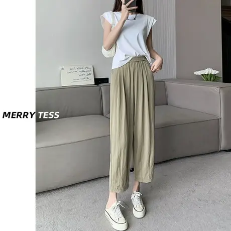 日系休闲裤女夏薄哈伦裤直筒百搭宽松九分萝卜裤八分小个子奶奶裤商品大图