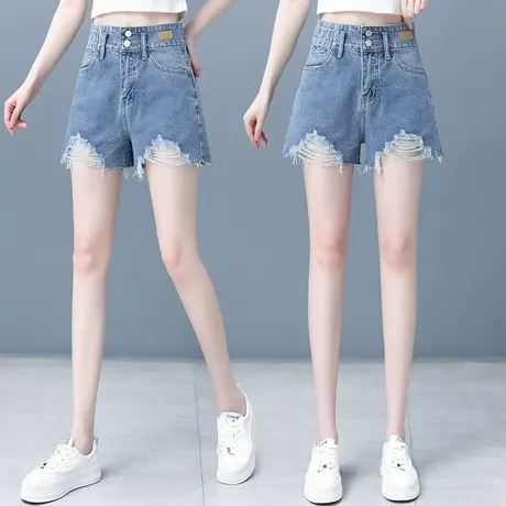 复古牛仔短裤女夏薄款2023高腰宽松毛边阔腿裤小个子新潮辣妹热裤图片