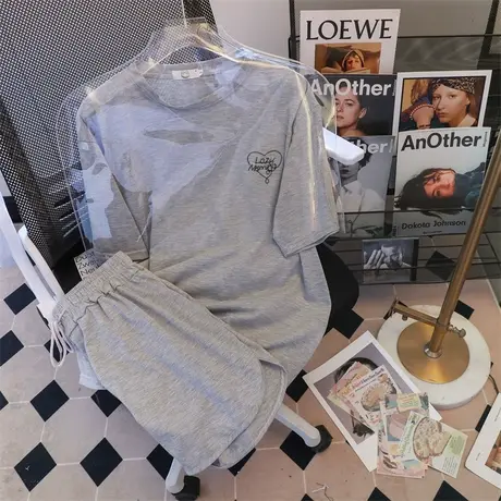 网红运动服套装女夏季薄款宽松韩版小个子时尚短袖短裤休闲两件套商品大图