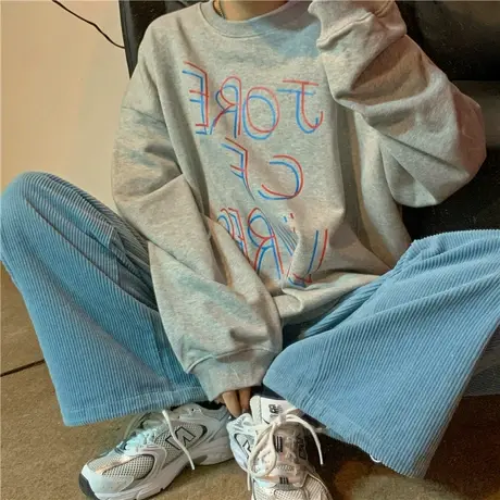 新款韩版秋冬装字母宽松慵懒风oversize圆领套头卫衣女上衣ins潮图片