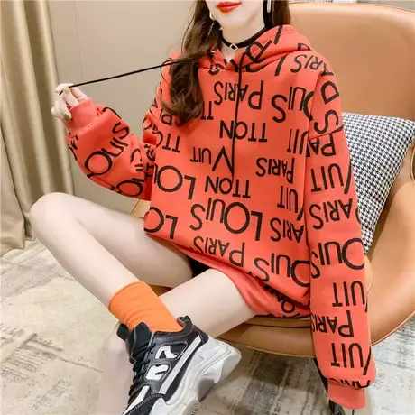 原宿风卫衣女韩版潮学生宽松bf慵懒风秋冬加绒加厚带帽衫上衣外套图片