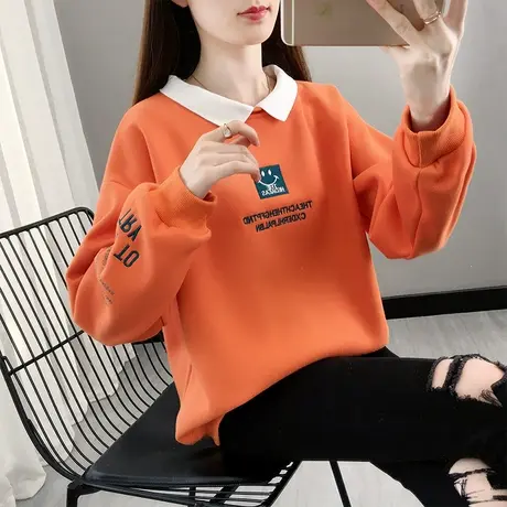 娃娃领卫衣女春秋季韩版宽松薄款ins翻领polo衫假两件上衣外套潮图片