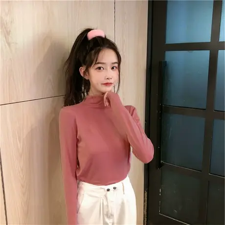 打底衫女内搭春秋百搭秋冬长袖修身保暖上衣2023年加绒半高领T恤图片