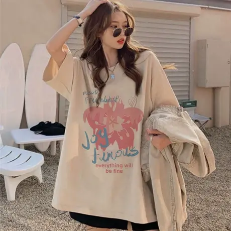 美式复古大码纯棉t恤女hiphop高街ins潮短袖新款夏季百搭休闲上衣商品大图