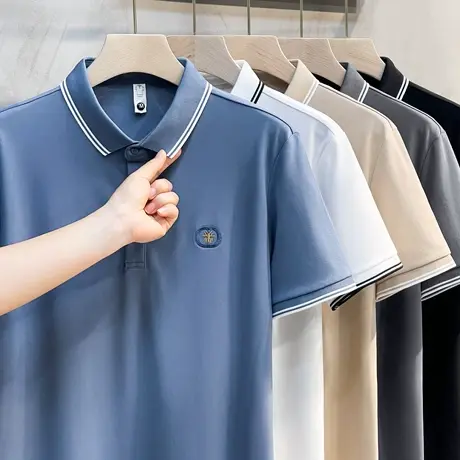 男士冰丝短袖翻领polo衫刺绣夏季新款休闲半袖珠地棉夏装青年t恤商品大图