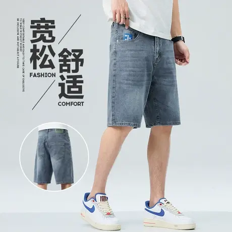 潮牌痞帅气男生夏天休闲牛仔短裤男士夏季薄款弹力五分男款中裤子商品大图
