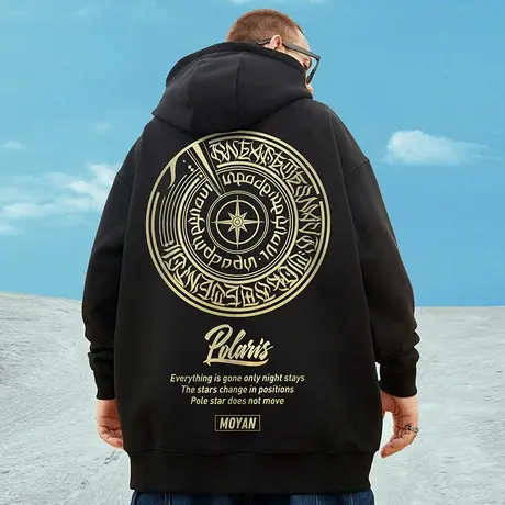 国潮嘻哈潮牌带帽大码加绒加厚卫衣胖子男装潮ins连帽宽松秋冬季商品大图