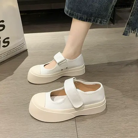 网红爆款帆布玛丽珍鞋女2023年百搭大头软底护士鞋夏季厚底小白鞋商品大图