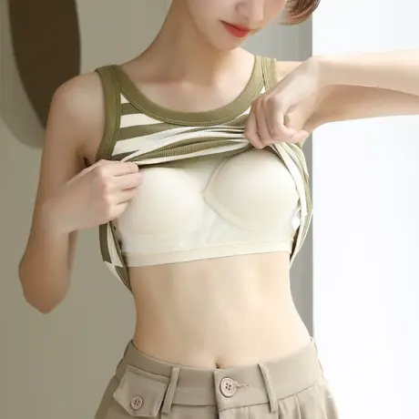 条纹背心女带胸垫一体夏外穿无袖吊带内衣打底内搭小众设计感上衣图片