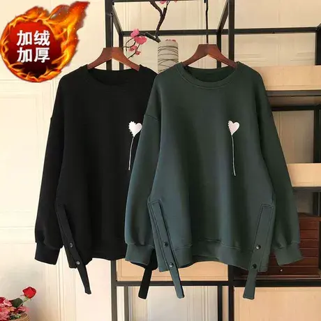 胖mm设计感小众卫衣女春秋季大码200斤加绒加厚宽松显瘦长袖上衣商品大图