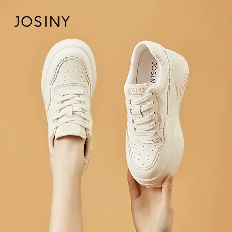 Josiny/卓诗尼休闲小白鞋女2024春季新款女鞋高帮板鞋增高运动鞋商品大图