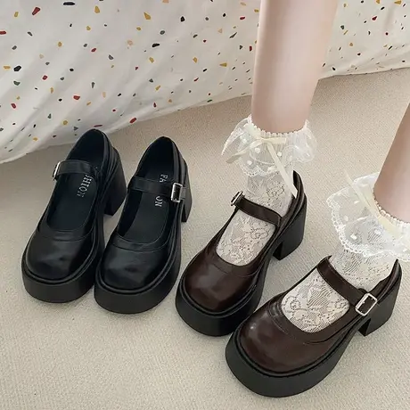法式粗跟玛丽珍鞋女2024年复古英伦风浅口单鞋配裙子高跟小皮鞋潮商品大图