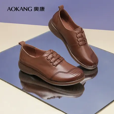 【门店发货】奥康女鞋 2022秋季新款百搭舒适平底妈妈鞋单鞋真皮图片