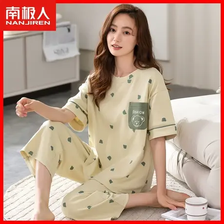 2023年新款睡衣女秋天薄款纯棉全棉短袖七分裤可外穿休闲家居服NM商品大图