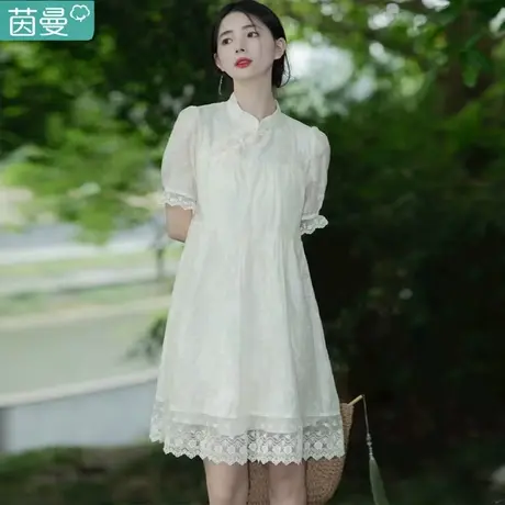 茵曼新中式连衣裙女装2023年夏季新款小个子设计感气质中长裙子商品大图