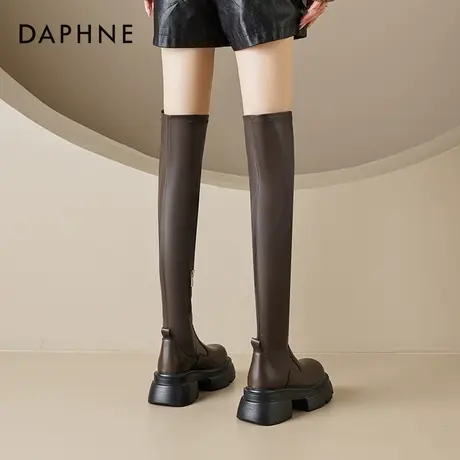 达芙妮过膝长靴女棕色显瘦2023新款秋复古长筒靴小个子骑士靴胖mm图片