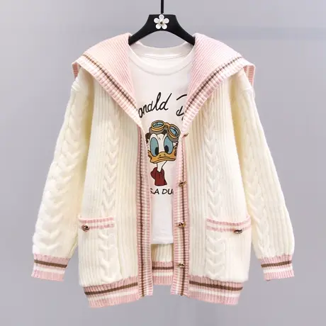 学院风海军领单排扣毛衣外套女2023新款秋冬宽松甜美减龄针织开衫图片