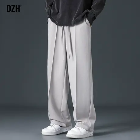 男灰色直筒休闲裤男秋季2023新款垂感阔腿裤宽松裤子男款运动长裤图片
