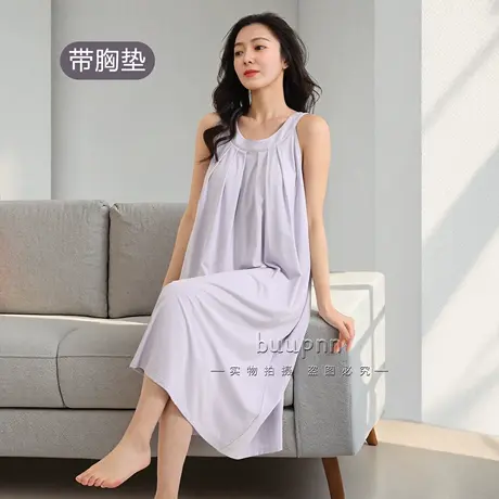 带胸垫睡裙背心裙免穿内衣一体式睡衣家居服可外穿商品大图